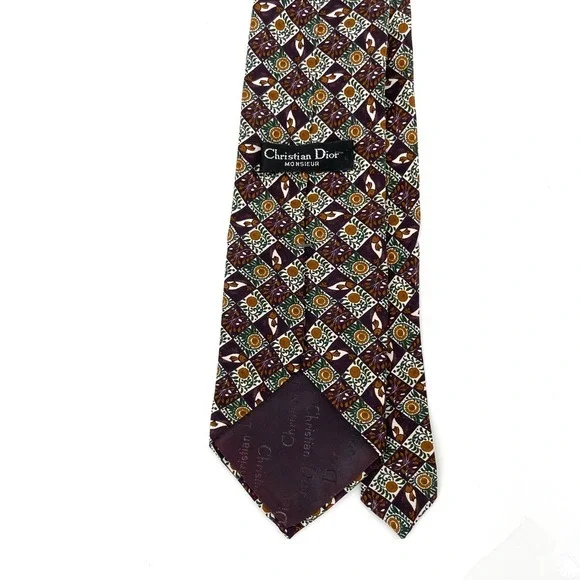 🚀 VTG Christian Dior Monsieur Necktie Plum Green Brown Mens Designer Tie - Picture 5 of 8